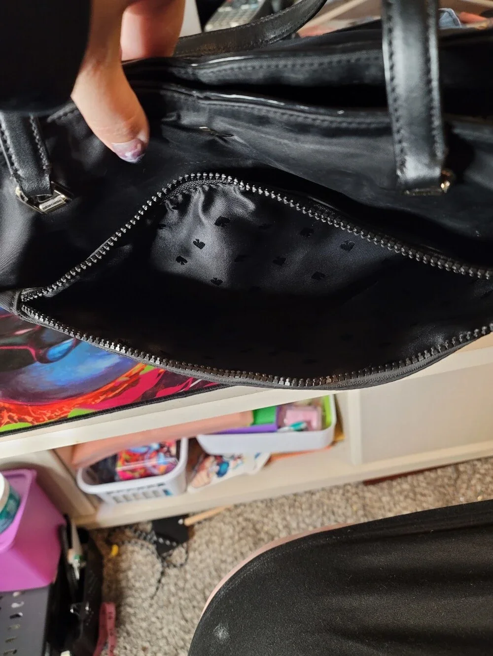 KATE SPADE Black Nylon/Leather Large Tote Bag Purse